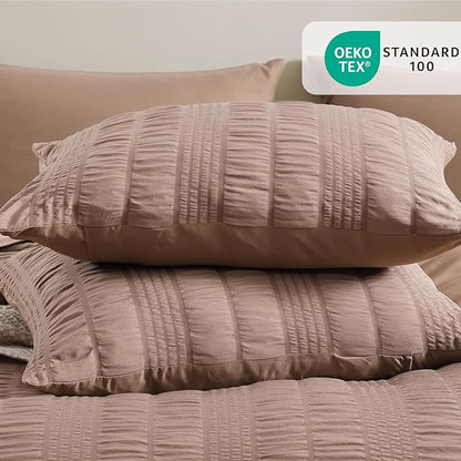 CASAAGUSTO Twin XL Comforter Set, 5 Pieces Brown Seersucker Bed in a Bag Twin Soft All Seasons, Bedding Sets with Comforter, Flat Sheet, Fitted Sheet, 1 Pillow Sham, 1 Pillowcase
