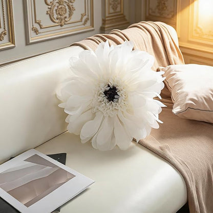 3D Flower Round Throw Pillows Cute Decorative Daisy Sunflower Accent Pillow Modern Farmhouse Elegant Cushion for Bed Couch Chair Car Living Room Christmas Home Decor Gift 12 Inch White