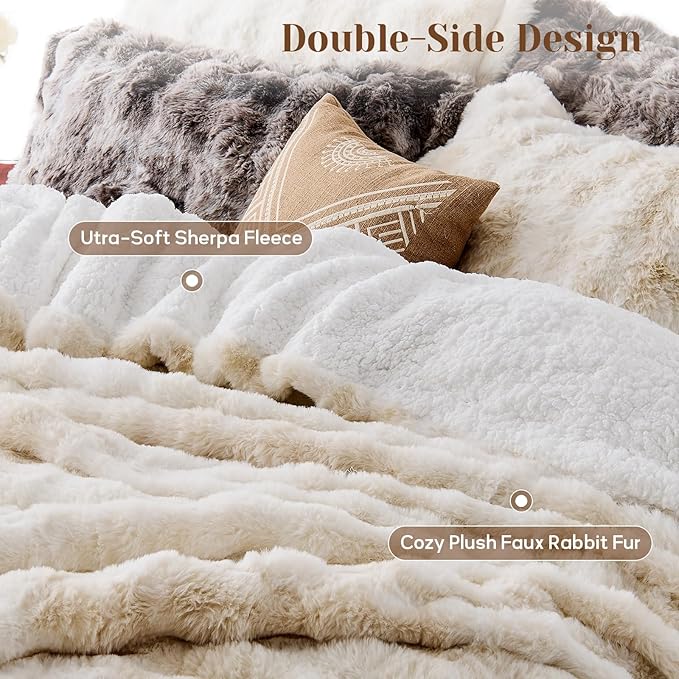 DAICO 3 Pieces Fluffy Faux Rabbit Fur Comforter Set Queen Size Tie Dyed Brown Plush Fuzzy Bubble Comforter Bedding Set Warm Cozy Bedding Comforter Sets for Winter, 1 Comforter and 2 Pillowcases