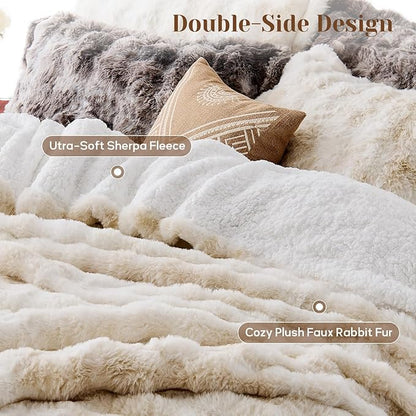 DAICO 3 Pieces Fluffy Faux Rabbit Fur Comforter Set Queen Size Tie Dyed Brown Plush Fuzzy Bubble Comforter Bedding Set Warm Cozy Bedding Comforter Sets for Winter, 1 Comforter and 2 Pillowcases