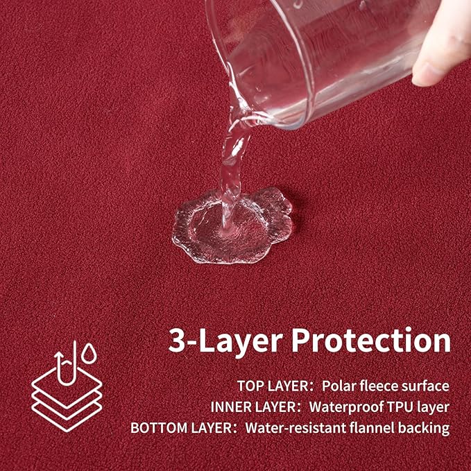 QiyI Waterproof Blanket for Bed King Size, Washable Reversible Bed Cover, Large Leakproof Stain-Resistant Furniture Protector for Travel & Camping, 80"x90", Burgundy/Pink