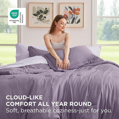 Bedsure Full Size Comforter Set - 7 Pieces Grayish Purple Full Bedding Set for All Seasons, Boho Contrasting Design Bed in a Bag with Comforter, Sheets, Pillowcases & Shams