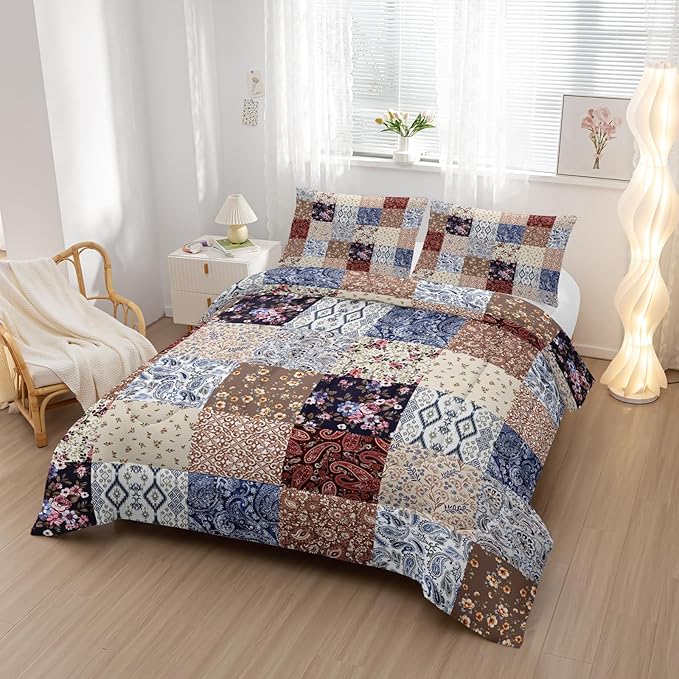 Colorful Flower Comforter Set Full Size 3 PCS Bed in a Bag,Cute Floral Bedding Set for Girls Teens,Ultra Soft Microfiber Comforter Bed Set with 3-Pieces, Flower Bedroom Decor All Season