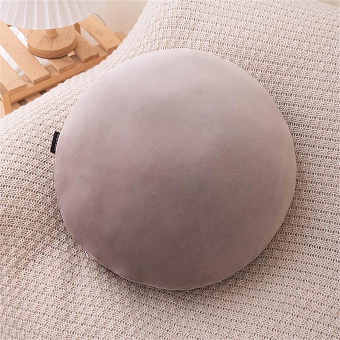 MOJUN Round Throw Pillow, 15.7" Soft Solid Color Round Sofa Lumbar Pillow Floor Pillow Home Decorative Pillow Cushion for Couch Car Living Room Bedroom, Brown