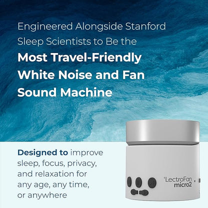 Adaptive Sound Technologies LectroFan Micro 2 - Portable Bluetooth Speaker & White Noise Machine - Compact Sound Machine for Travel - 11 Non-Looping Sounds for Sleep Support - White