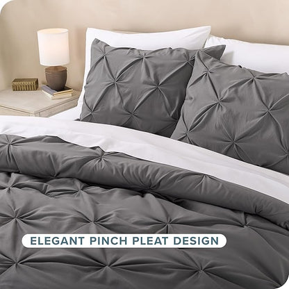 Bare Home Pintuck Pinch Pleat Comforter Set - Down Alternative - Soft, Premium 1800 Series - Bedding for All Seasons, 2 Pieces, 1 Comforter (92”x 66”) and 1 Pillow Sham (Twin/TwinXL, Grey)