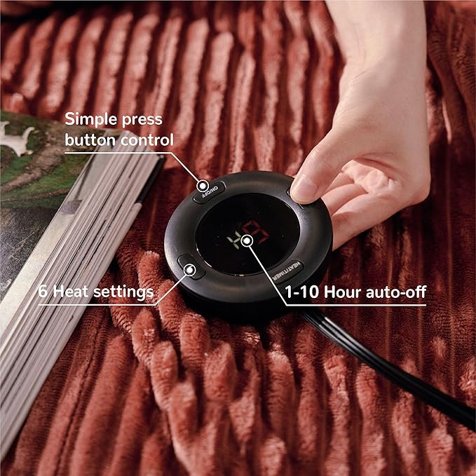 Heated Blanket King Size 100"x90",ETL Certification-6 Heating Levels Electric Blanket&1-10 Hour Auto Off,Heating Blanket with Dual Controller (RED)
