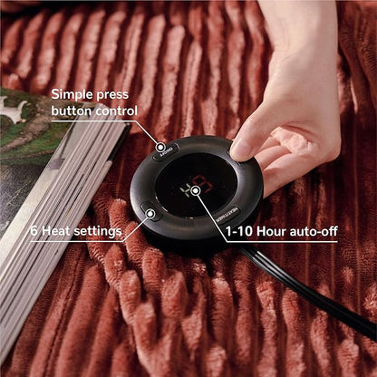 Heated Blanket King Size 100"x90",ETL Certification-6 Heating Levels Electric Blanket&1-10 Hour Auto Off,Heating Blanket with Dual Controller (RED)