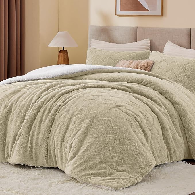 BEDELITE Fluffy Twin Comforter Set - Super Soft Sherpa Linen Comforter for Twin Size Bed, Luxury Warm Bedding Set for Winter, Fuzzy Bed Set 2 Piece (1 Comforter, 1 Pillowcase)
