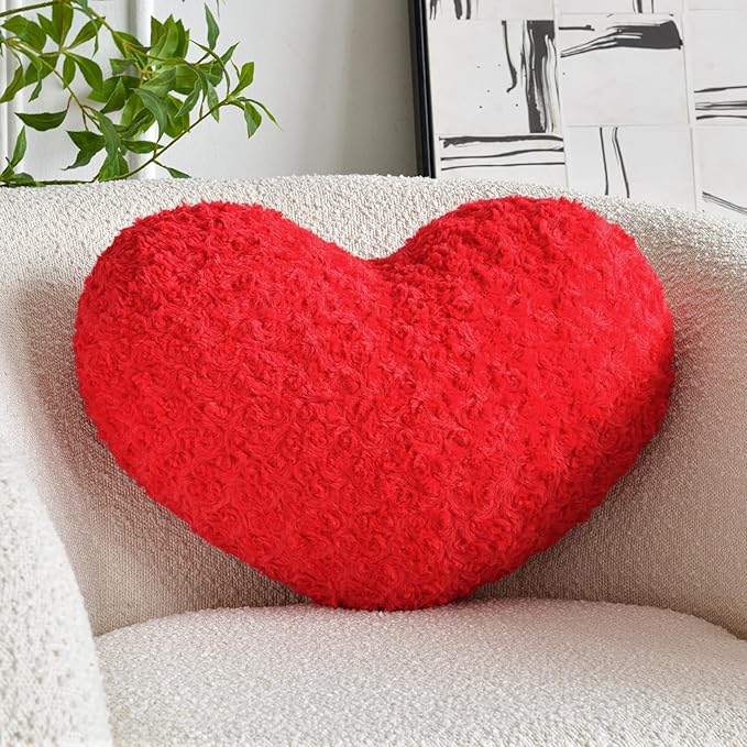 Heart Pillow, Soft Heart Shaped Pillow with Room Decorative Throw Pillows for Bed Couch Chair Sofa, Heart Shaped Cute Throw Pillow Cushion for Bedroom Living Room (Red, Mini 12.9" x 9.8")