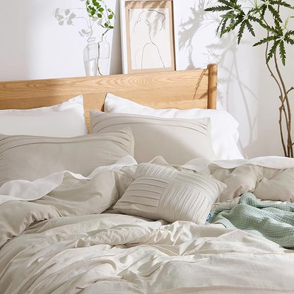 Bedsure Twin Comforter Set - 3 Pieces Pinch Pleat Bed Set, Beige Boho Bedding for All Season, 1 Soft Comforter, 1 Pillowcase, 1 Decorative Pillow