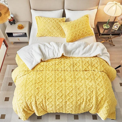 Joyreap 3-Piece Fluffy Faux Fur Sherpa Comforter Set, Twin Size Luxury Tufted Bedding Comforter Set, All Season Soft n Cozy Plush Comforter Bed Set- Yellow, 68x86 inches