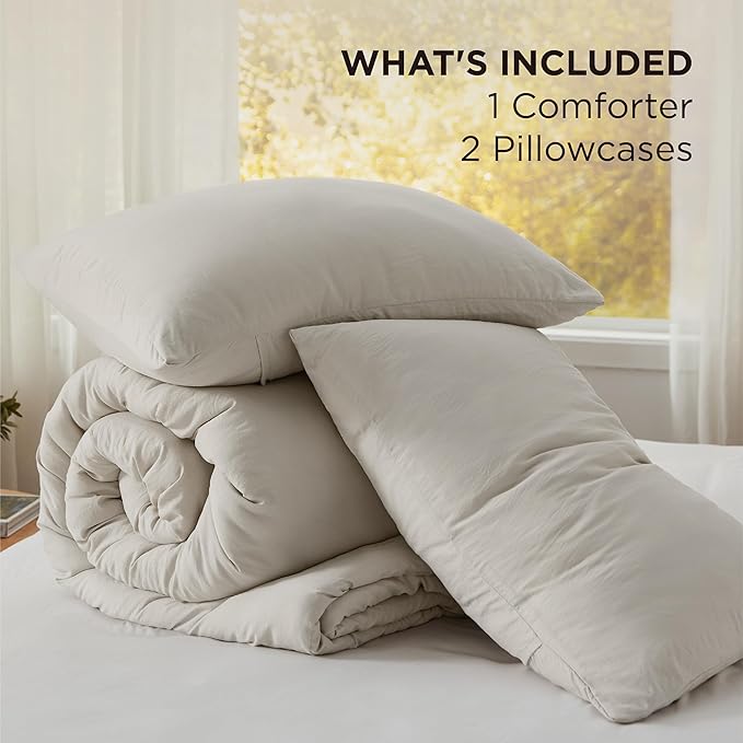 Bedsure Super King Comforter Set, Beige Soft Prewashed Bedding for All Seasons, 3 Pieces GentleSoft™ Bed Set, 1 Lightweight Comforter (120"x120") and 2 Pillowcases (20"x36")