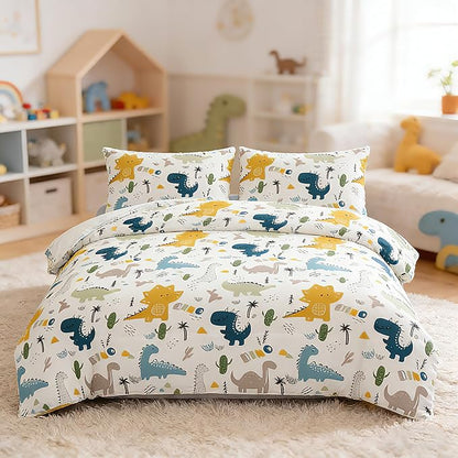 MWMWMW Dinosaur Bedding Set for Boys Twin Size, 2 Piece Cartoon Dinosaur Printed Comforter for Kids Boys, Lightweight Soft Microfiber Kids Bedding Set with Pillowcase All Season Use