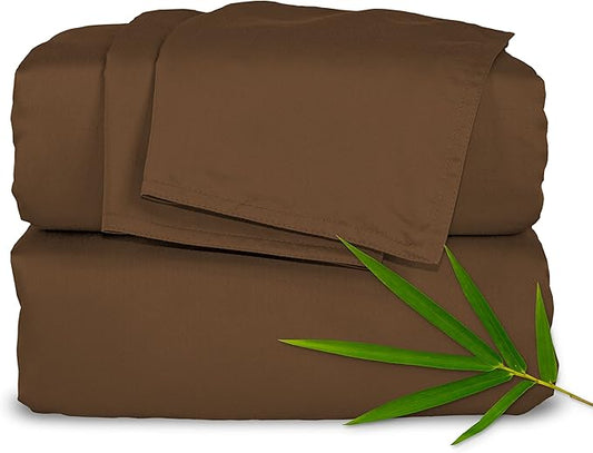 Pure Bamboo Twin Sheets, Genuine 100% Organic Viscose Derived from Bamboo Bed Sheet Set, Luxuriously Soft & Cooling, Double Stitching, 2 Year Quality Promise (Twin, Coconut Husk)