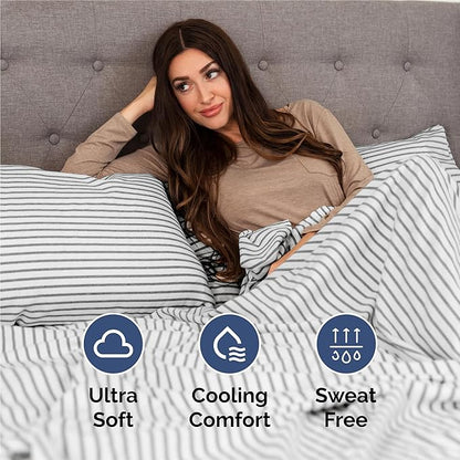 King 6 Piece Sheet Set - Comfy Breathable & Cooling - Soft Hotel Luxury Bedding Set with 8-16 Inch Deep Pockets - 1 Flat & 1 Fitted Sheet & 4 Pillowcases - Wrinkle Free & Easy Care - Grey Stripes 2