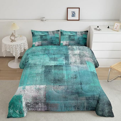 Erosebridal Teal Comforter Set for Kids Boys Girls,Mid Century Bedding Set Full,Oil Painting Bedding Comforter Sets,Watercolor Ombre Abstract Art Duvet Insert with 2 Pillowcases Bedroom Decor