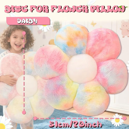 Rainbow Flower Pillow Daisy Flower Shaped Pillow Aesthetic Decor Soft Colorful Plush Floor Seat Cushion Pillows for Sofa Bed Chair Couch