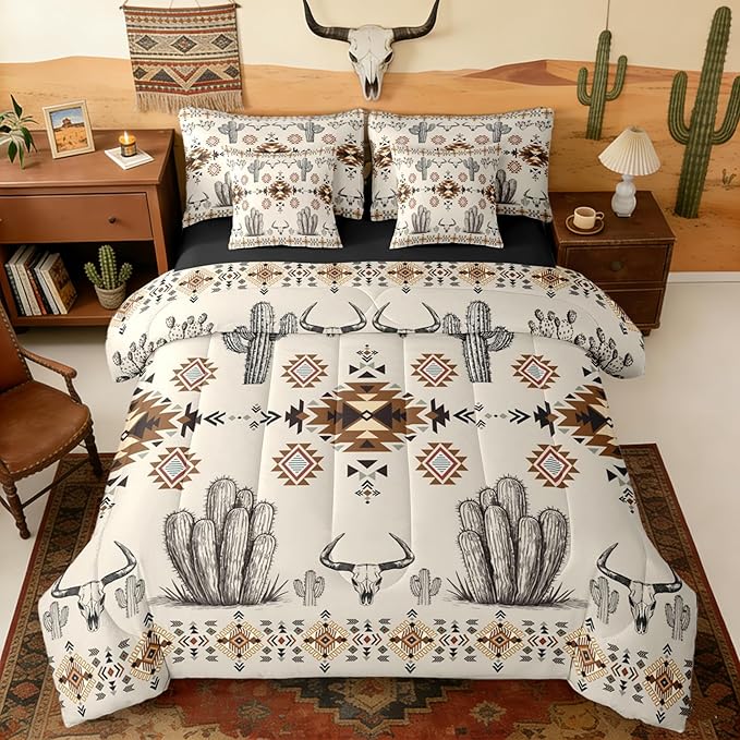 Erosebridal Western Aztec Bedding Set Twin Rustic Country Southwestern Comforter Set 7 Piece Boho Tribal Geometric Ethnic Bed in A Bag for Women Vintage Native American Quilt with Flat Fitted Sheet