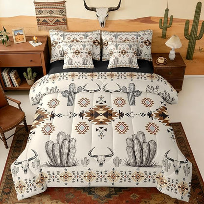 Erosebridal Western Aztec Bedding Set Twin Rustic Country Southwestern Comforter Set 7 Piece Boho Tribal Geometric Ethnic Bed in A Bag for Women Vintage Native American Quilt with Flat Fitted Sheet