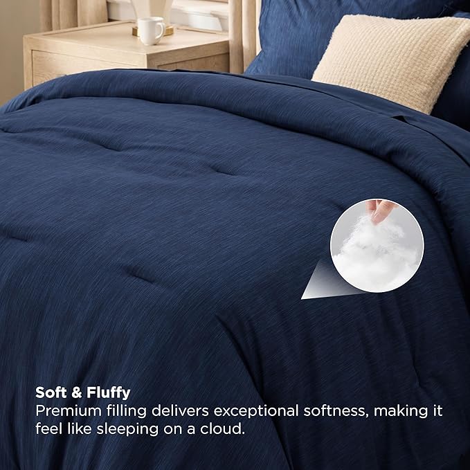 Bedsure King Size Comforter Set Navy - Bed in a Bag King Bedding 7 Pieces, Cationic Dyed Bed Set Gift for Family, Navy Soft Bedding for All Seasons Comforter with Sheets, Pillowcases & Shams