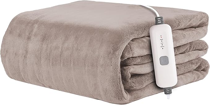 Electric Heated Blanket 72"x84" Full Size Flannel Fleece - 4 Heat Settings & 10H Auto Shut Off for Safe Overnight Use, Fast Heating, Machine Washable for Bed, Couch, Office - Brown