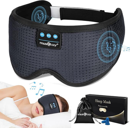 MUSICOZY Sleep Headphones Bluetooth 5.4 Headband Sleeping Eye Mask for Mom Women Men Wireless Music Earbuds Earphones for Side Sleepers Built-in HD Speakers Cool Gadgets Unique Gifts (Light Gray)