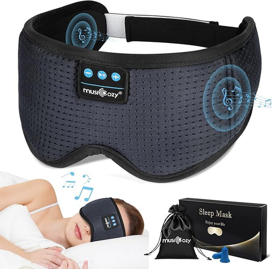 MUSICOZY Sleep Headphones Bluetooth 5.4 Headband Sleeping Eye Mask for Mom Women Men Wireless Music Earbuds Earphones for Side Sleepers Built-in HD Speakers Cool Gadgets Unique Gifts (Light Gray)