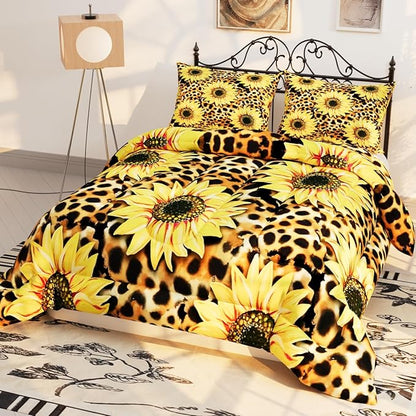 Sunflower Comforter Sets for Kids Adults,3D Pattern with Bright Yellow Colors,Decorative Bedding Comforter Sets with 2 Pillow Shams, Full Size