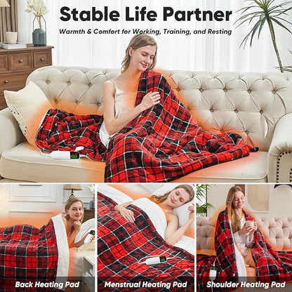OCTROT Red Christmas Heated Blanket Electric Throw 50X60, Heating Throw Gift with 10 Heating Levels & 8 Hours Auto Off, Plaid Checkered Sherpa Blanket Warmer for Adults, Couch Bed Office Use