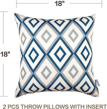 JMGBird Outdoor Pillows Set of 2 with Inserts - 18x18 Waterproof Throw Pillows for Patio Furniture, White Diamond Pattern Decorative Cushions for Deck Garden
