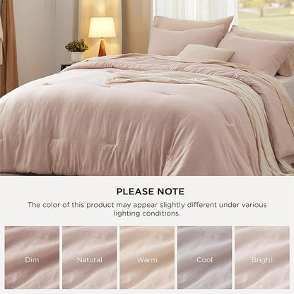 Bedsure Queen Comforter Set, Light Pink Soft Prewashed Bedding for All Seasons, 3 Pieces GentleSoft™ Bed Set, 1 Lightweight Comforter (90"x90") and 2 Pillowcases (20"x26")