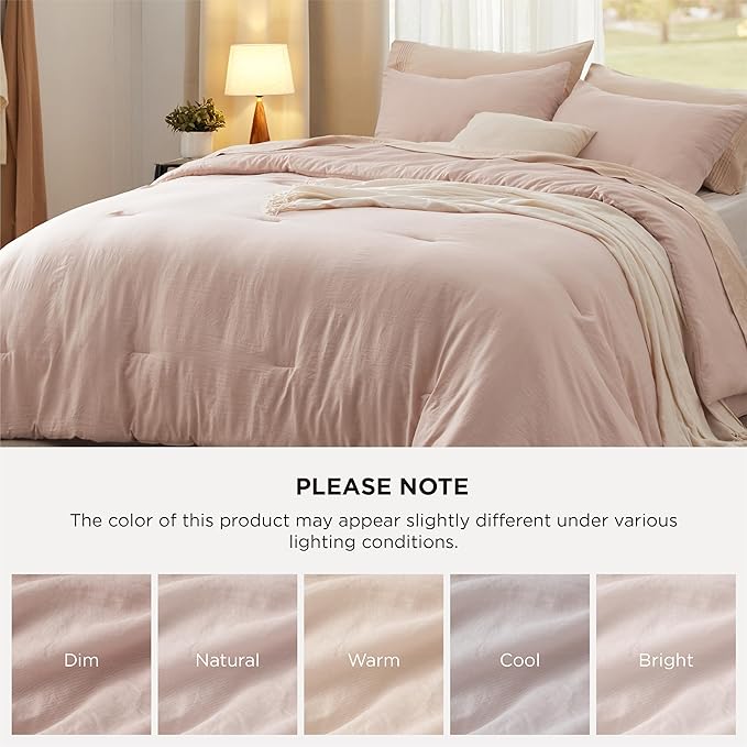 Bedsure King Comforter Set, Light Pink Soft Prewashed Bedding for All Seasons, 3 Pieces GentleSoft™ Bed Set, 1 Lightweight Comforter (104"x90") and 2 Pillowcases (20"x36")