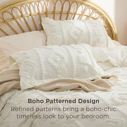 Bedsure Boho Tufted White Comforter King Size, GentleSoft™ 3 Pieces Boho Farmhouse Decor Bedding, Exquisite Shabby Chic Bedding for All Seasons, 1 Bed Comforter, 2 Pillow Shams, 104x90 Inches