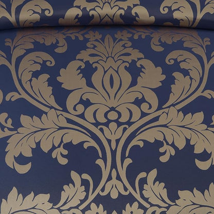 Chezmoi Collection Valor 7-Piece Queen Bed in a Bag, Navy/Gold Luxury Jacquard Floral Comforter with Sheets Set for All Season