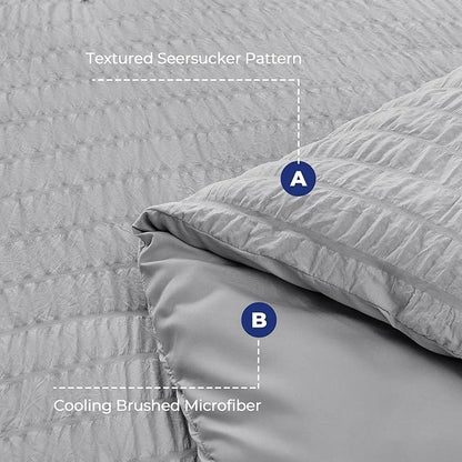 HYMOKEGE Light Grey Twin Comforter Set Seersucker 5 Pieces, All Season Luxury Bed in a Bag for Bedroom, Bedding Set with Comforters, Sheets, Pillowcase & Sham