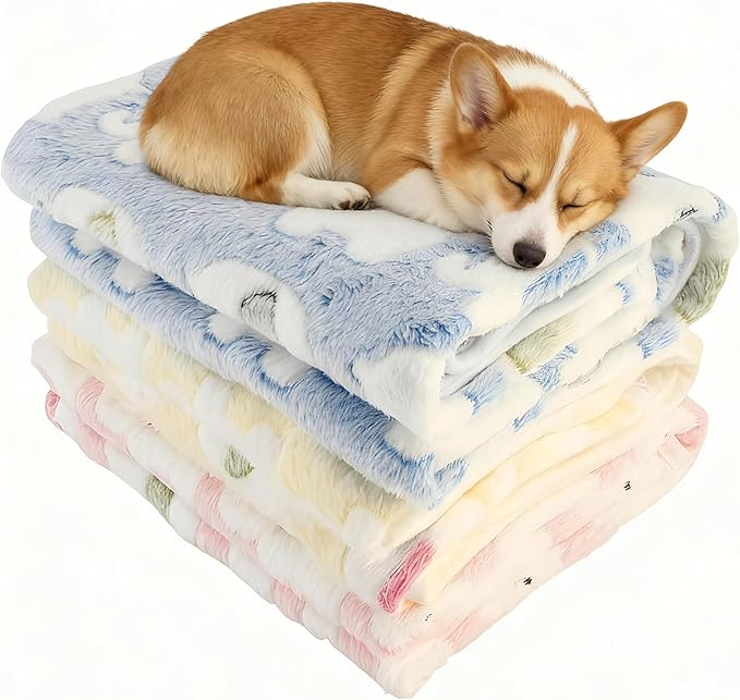 Three Piece Pet Blanket Set for Dogs Cats Soft Comfy Puppy and Kittens Bed Blanket Fluffy Fleece Pets Throw with Cute Patterns (Large 41x30 inch, Cute Animals)