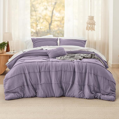 Bedsure Purple King Size Comforter Set - 4 Pieces Pinch Pleat Bed Set, Down Alternative Bedding Sets for All Season, 1 Comforter, 2 Pillowcases, 1 Decorative Pillow