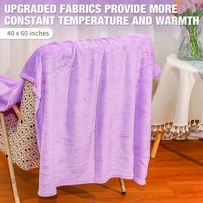 12 Pcs Fleece Blankets for Girls Sleepover Party Soft Fuzzy Throw Blanket 40 x 60 Inch Warm Flannel Blanket for Teenager Bed Travel SPA Movie Party(Light Purple)
