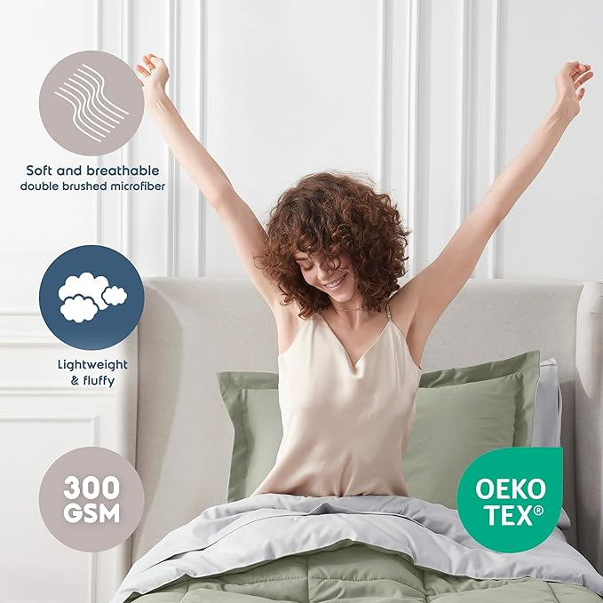 Nestl 5 Piece Twin XL Comforter Set – Light Sage Reversible Bed in a Bag – Complete Twin XL Size Bedding Set with Sheets, Pillowcase and Sham