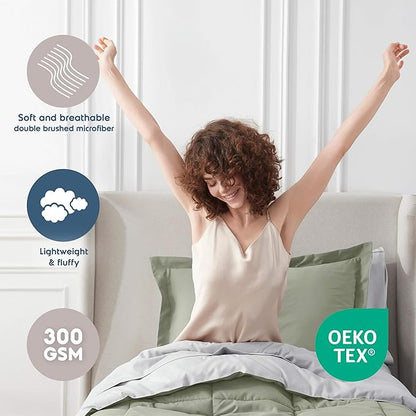 Nestl 5 Piece Twin XL Comforter Set – Light Sage Reversible Bed in a Bag – Complete Twin XL Size Bedding Set with Sheets, Pillowcase and Sham