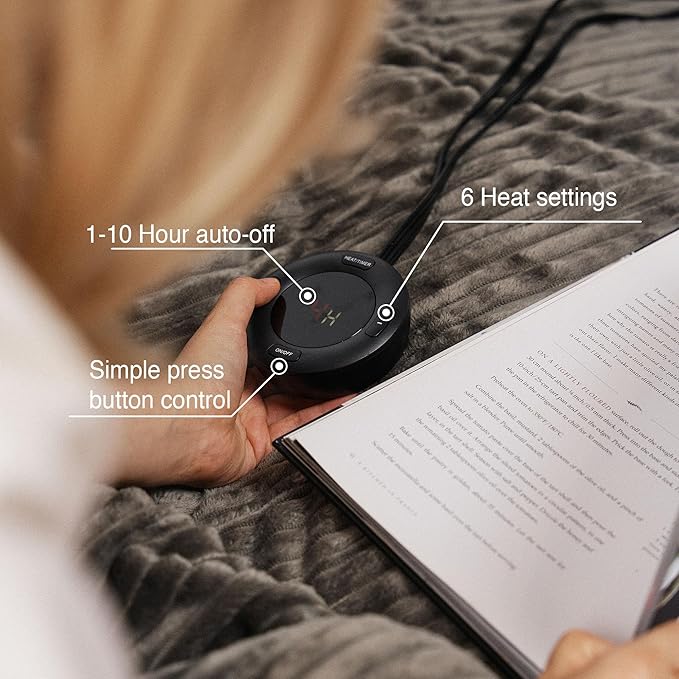Heated Blanket Twin Size 62"x84",ETL Certification-6 Heating Levels Electric Blanket&1-10 Hour Auto Off,Machine Washable Heating Blanket (Grey)
