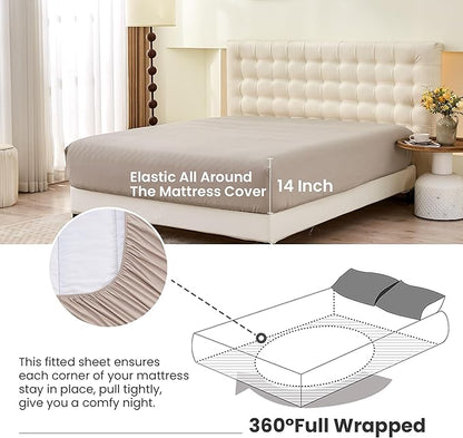 Simple&Opulence Belgian Linen Sheet Set Solid Color - Sheet Set 4PC - Cal King Natural Flax Cotton Blend Soft Bedding Breathable Farmhouse - Khaki, California King