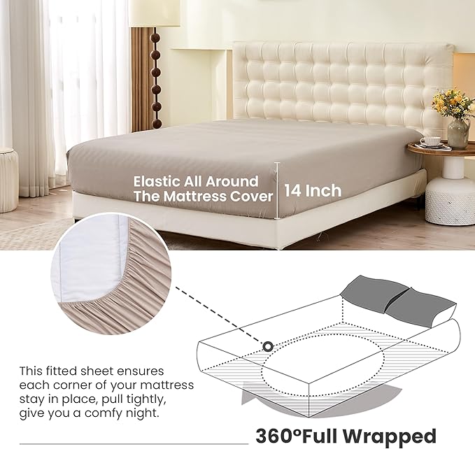 Simple&Opulence Belgian Linen Sheet Set Solid Color - 3 Pieces (1 Flat Sheet & 1 Fitted Sheet & 1 Pillowcase) Natural Flax Cotton Blend Soft Bedding Breathable Farmhouse - Khaki, Twin Size