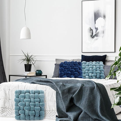 Wenqik 2 Pcs Knot Pillows Square Knotted Plush Throws Soft Accent Pillows Decoration Cushion for Couch Home Office Living Room Bedroom Bed Sofa Decor, 12'' x 13''(Haze Blue,Crystal Velvet)