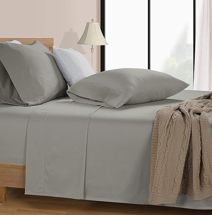 LANE LINEN King Sheet Set – 600 Thread Count Long Staple 100% Cotton King Size Sheet Set, Hotel Luxury Soft Silky Sateen Finish, Gentle on Body, Fully Elasticized 15" Deep Pocket – Silver