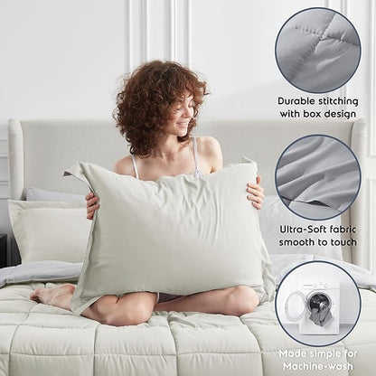 Nestl 7 Piece Full Comforter Set – Off White Reversible Bed in a Bag – Complete Full Size Bedding Set with Sheets, Pillowcases and Shams