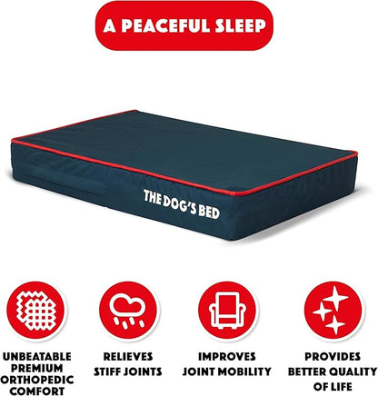 The Dog’s Bed Orthopedic Memory Foam Dog Bed Mattress, Oford Fabric, Blue with Red Trim, S, 4-Inch