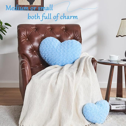 Heart Pillow Blue Throw Pillows, Soft and Fluffy Decorative Pillows for Bed Couch Chair, Cute Heart Shaped Room Decor for Valentine Anniversary Birthday Halloween Christmas (Small, 13"x10")