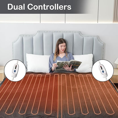 Electric Heated Blanket Queen Size 84"x90", Soft Plush Microplush for Bed, Dual Controllers & Heating Zones, 10Hs Auto Off & 4 Heating Levels, Machine Washable, Gifts for Family-Dark Gray